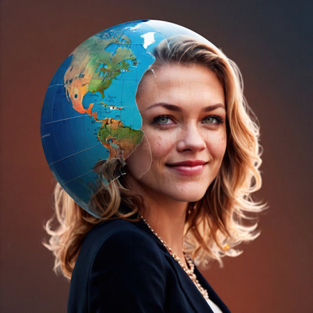 Businesswoman with globe of world, international business and commerceの素材