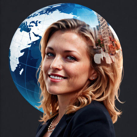 Businesswoman with globe of world, international business and commerceの素材