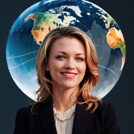 Businesswoman with globe of world, international business and commerceの素材