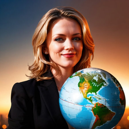 Businesswoman with globe of world, international business and commerceの素材