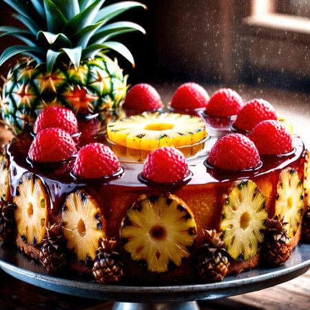 Pineapple Upside-Down Cake , traditional popular sweet dessert cakeの素材