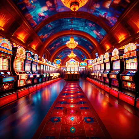Inside casino interior, bright long exposure, glowing lightsの素材
