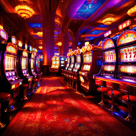 Inside casino interior, bright long exposure, glowing lightsの素材