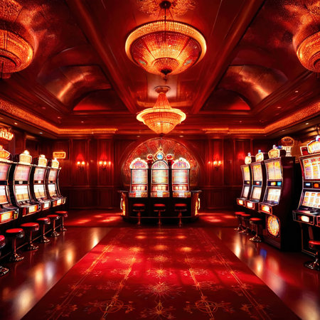Inside casino interior, bright long exposure, glowing lightsの素材