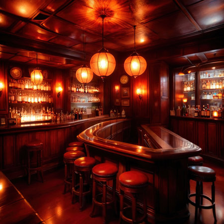 Inside bar interior, bright long exposure, glowing lightsの素材