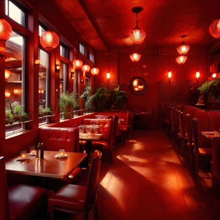 Inside bar interior, bright long exposure, glowing lightsの素材
