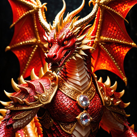 Red dragon, fantasy mystical animalの素材