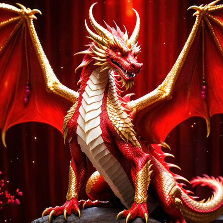 Red dragon, fantasy mystical animalの素材