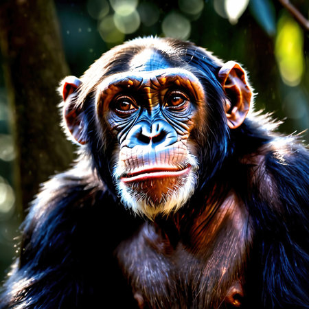 Chimpanzee wild animal living in nature, part of ecosystemの素材