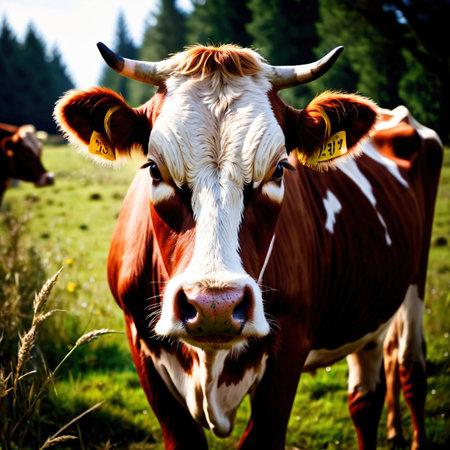 Cow farm animal living in domestication, part of agricultural industryの素材