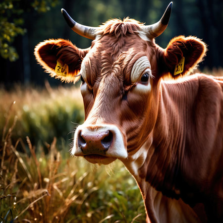 Cow farm animal living in domestication, part of agricultural industryの素材