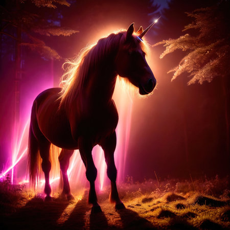 Unicorn, mystic legendary creature, glowing light painting aura illuminatedの素材