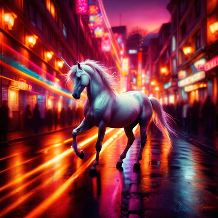 Unicorn, mystic legendary creature, glowing light painting aura illuminatedの素材