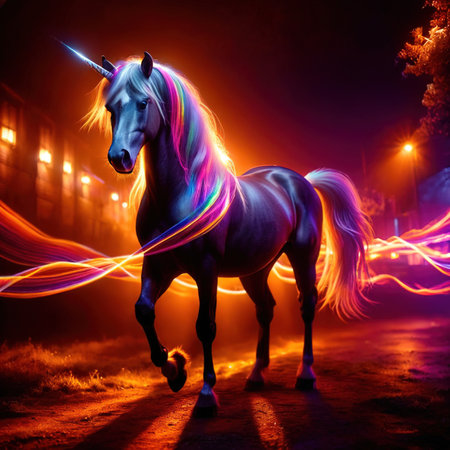 Unicorn, mystic legendary creature, glowing light painting aura illuminatedの素材