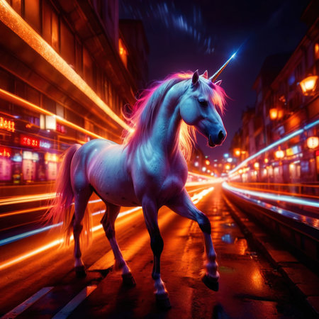Unicorn, mystic legendary creature, glowing light painting aura illuminatedの素材