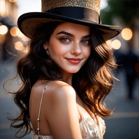 woman wearing Top hat (smiling), article of clothing fashionの素材