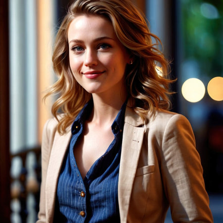 woman wearing Waistcoat (smiling), article of clothing fashionの素材