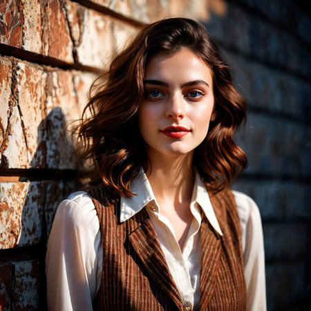 woman wearing Waistcoat (smiling), article of clothing fashionの素材