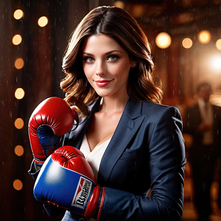 Businesswoman professional boxing, showing combative and competitive businessの素材