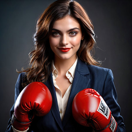 Businesswoman professional boxing, showing combative and competitive businessの素材