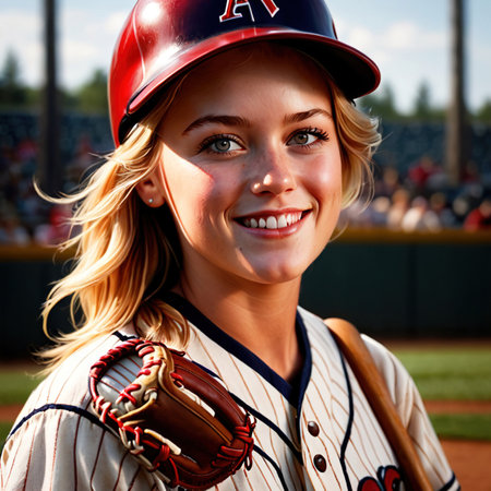 Smiling athletic woman doing Baseball exercise sport activityの素材