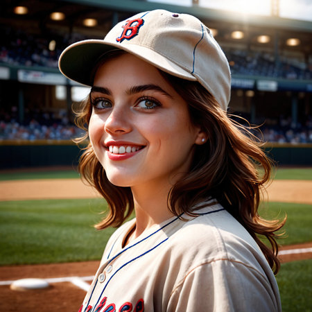 Smiling athletic woman doing Baseball exercise sport activityの素材