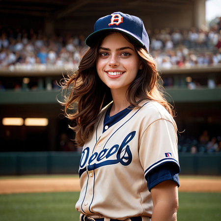 Smiling athletic woman doing Baseball exercise sport activityの素材