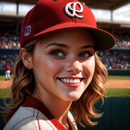 Smiling athletic woman doing Baseball exercise sport activityの素材