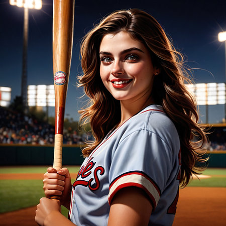 Smiling athletic woman doing Baseball exercise sport activityの素材