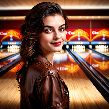 Smiling athletic woman doing Bowling exercise sport activityの素材