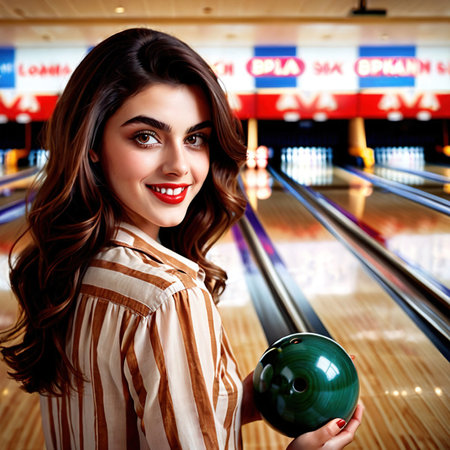 Smiling athletic woman doing Bowling exercise sport activityの素材