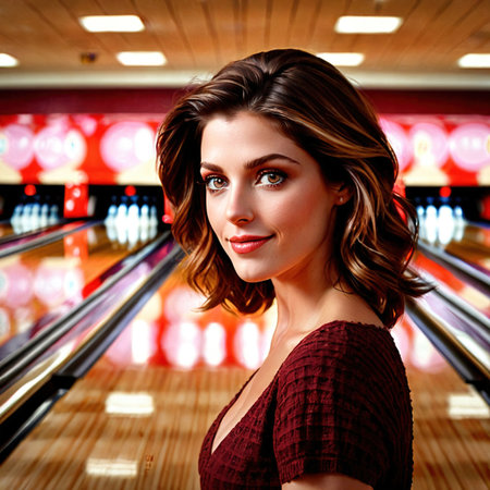 Smiling athletic woman doing Bowling exercise sport activityの素材