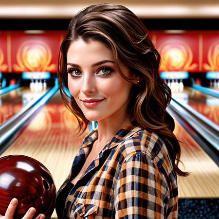 Smiling athletic woman doing Bowling exercise sport activityの素材