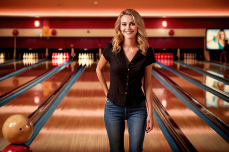 Smiling athletic woman doing Bowling exercise sport activityの素材