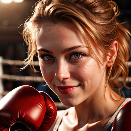 Smiling athletic woman doing Boxing exercise sport activityの素材