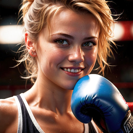 Smiling athletic woman doing Boxing exercise sport activityの素材