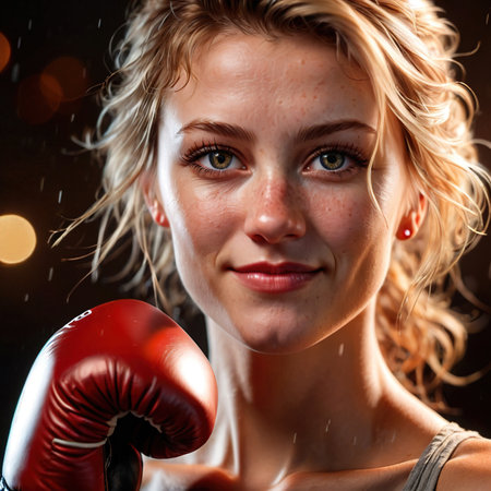 Smiling athletic woman doing Boxing exercise sport activityの素材