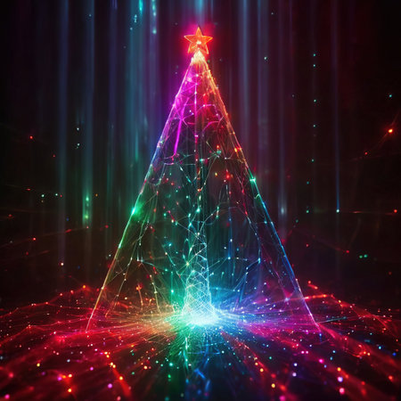 Christmas tree, artificial intelligence virtual digital online representation, cyberspace data representationの素材