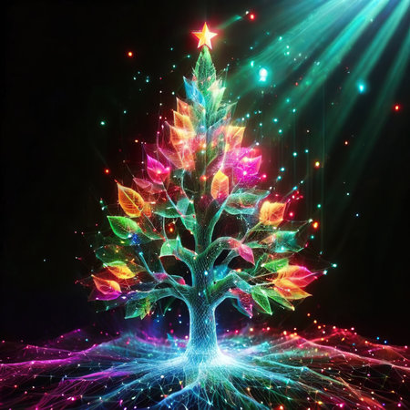 Christmas tree, artificial intelligence virtual digital online representation, cyberspace data representationの素材