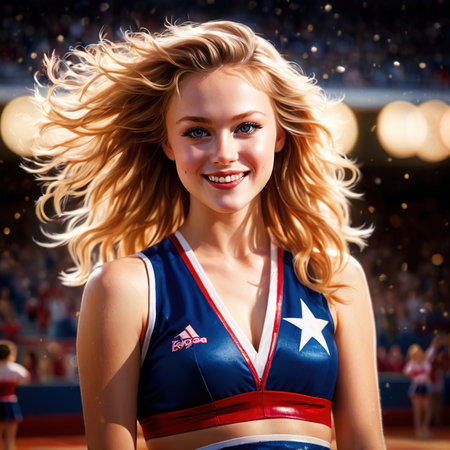 Smiling athletic woman doing Cheerleading exercise sport activityの素材