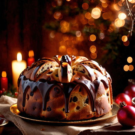 Panettone , traditional popular sweet dessert cake, christmas bread food photoの素材