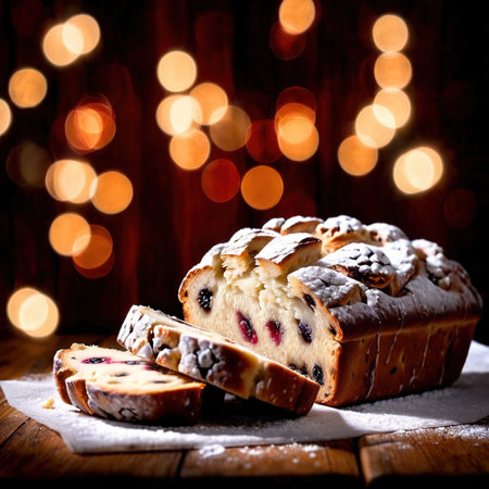 Stollen, traditional popular sweet dessert cake, christmas bread food photoの素材