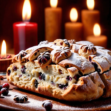 Stollen, traditional popular sweet dessert cake, christmas bread food photoの素材