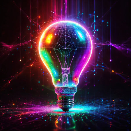 Idea creative inspiration shown with digital lightbulb with Artificial Intelligence and Information Technologyの素材