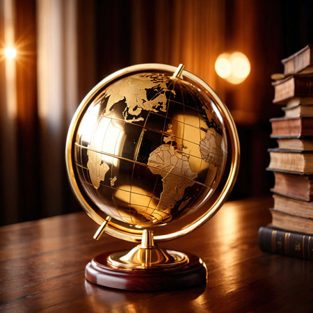 Globe made of gold, showing luxury premium international experienceの素材