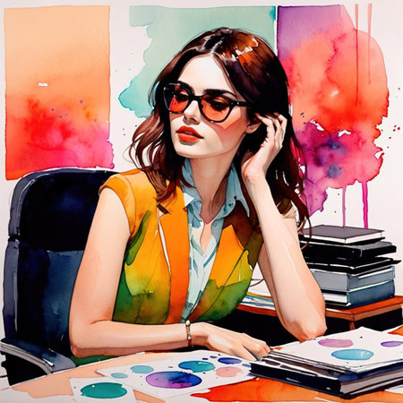 Businesswoman, professional, in office, watercolor illustrationの素材