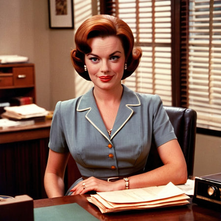 Retro vintage 1950s office worker in office business environmentの素材