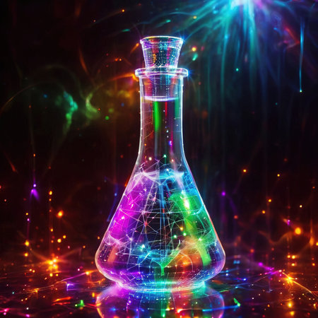 Application of artificial intelligence and information technology in science and research, through digital abstract representation of erlenmeyer flaskの素材