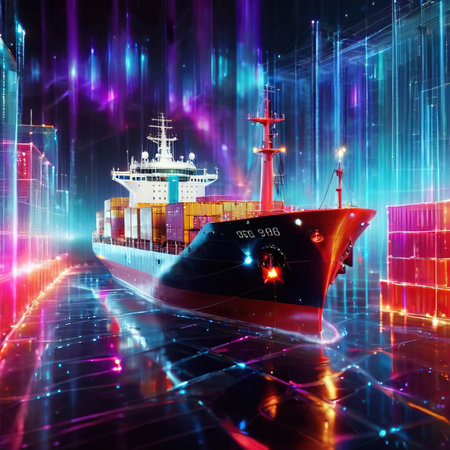 Smart logistics and transportation by sea with container ship digital AI representationの素材