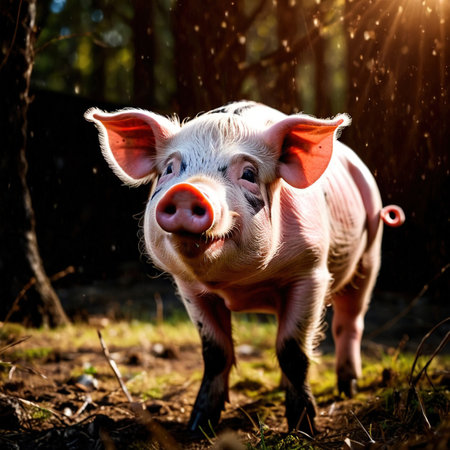 Pig wild animal living in nature, part of ecosystemの素材